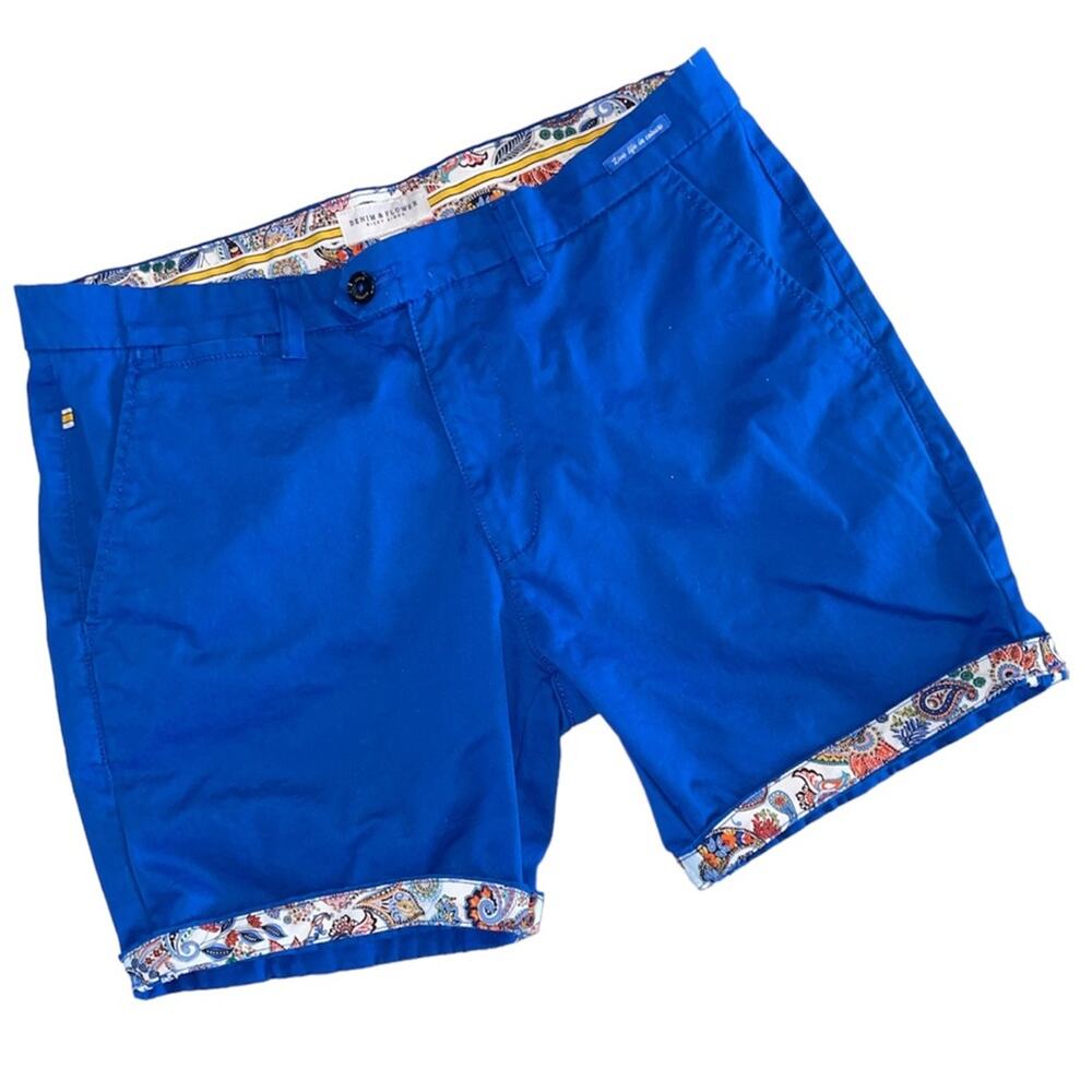 Denim & Flower Royal Blue Men's Casual Shorts with Patterned Trim